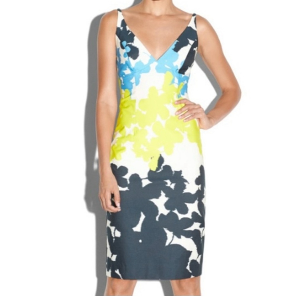 Milly Floral Midi Dress in Blue, Lime, White, and Black